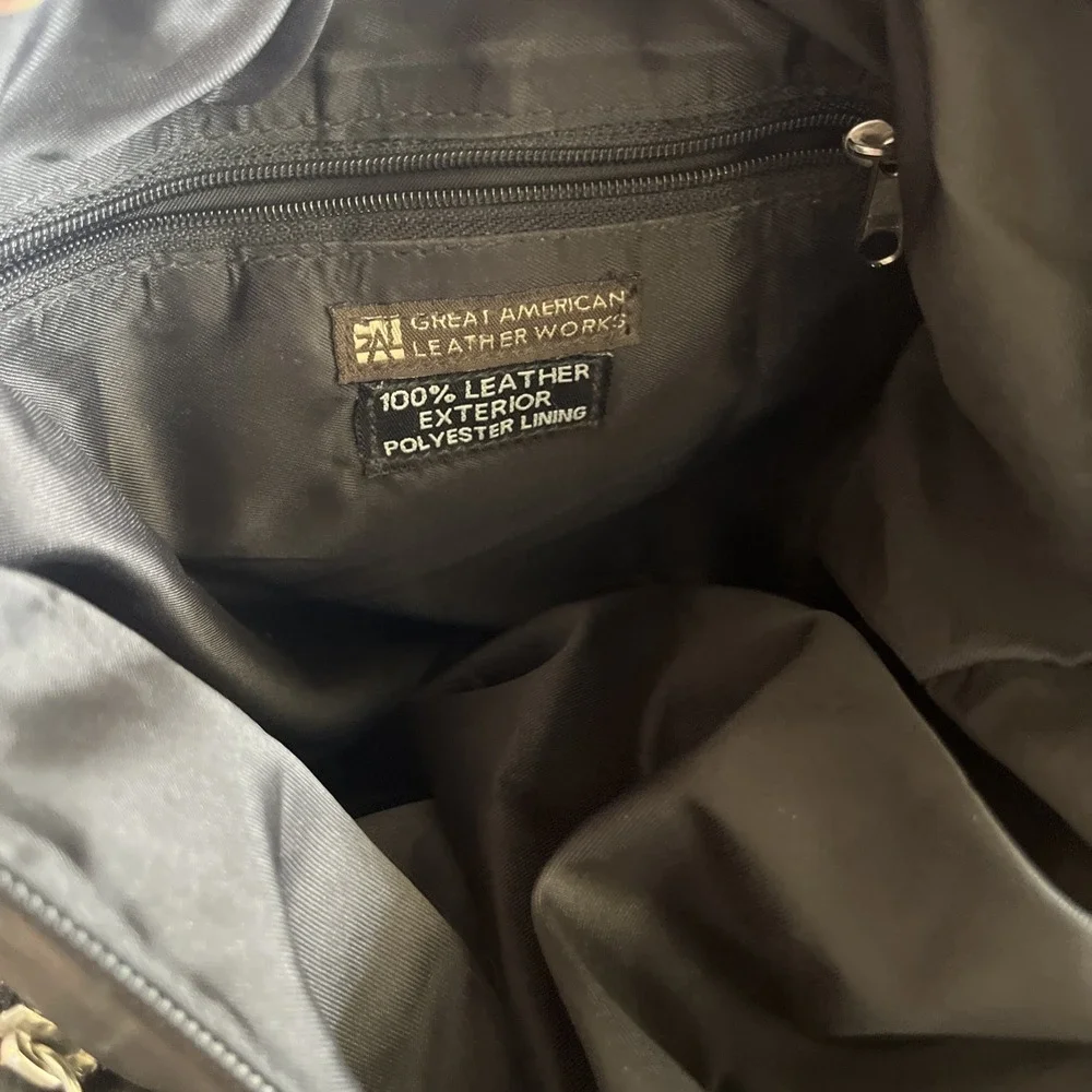 GREAT AMERICAN LEATHERWORKS Black Genuine Leather Organizer‎ Backpack NWOT